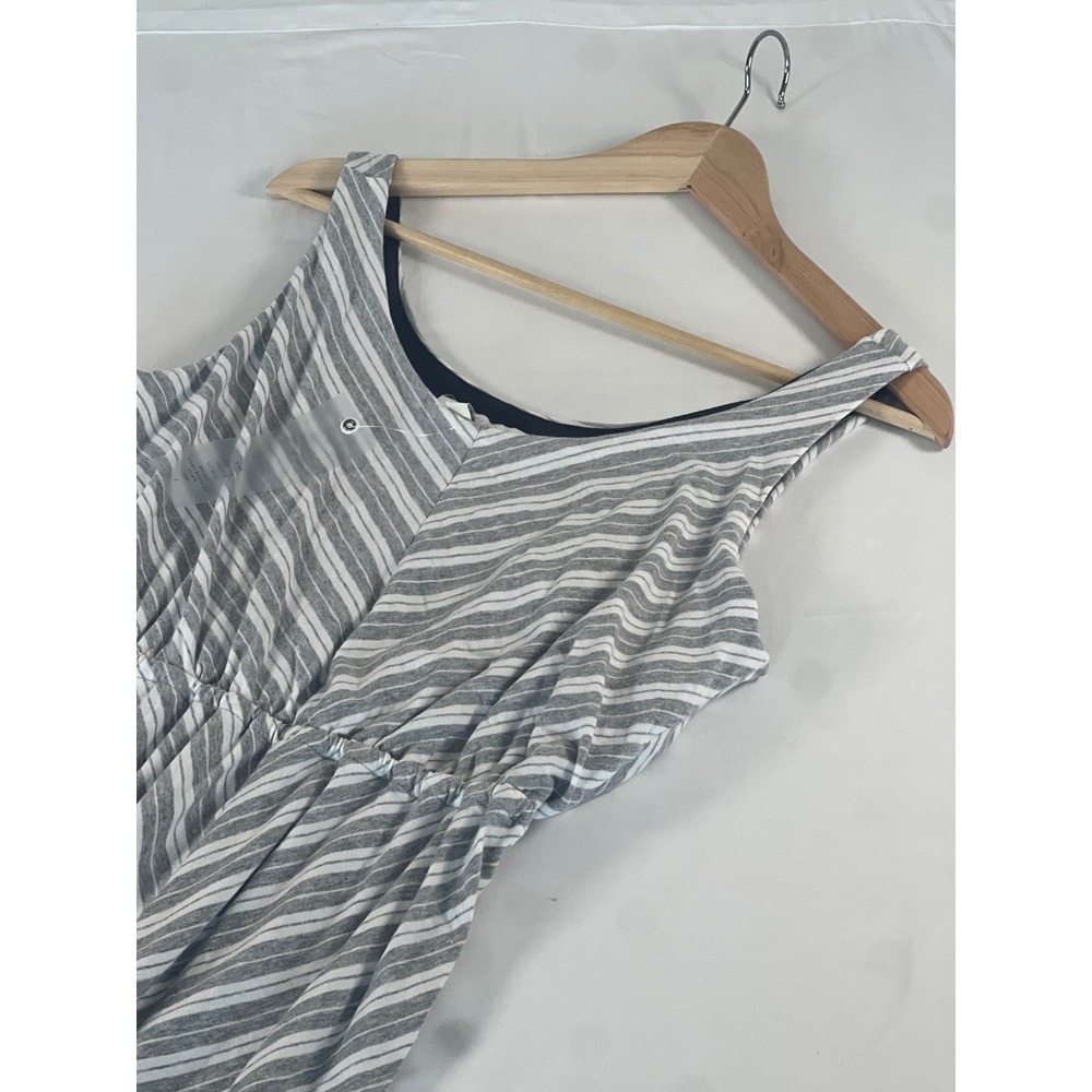 Olive & Oak Heather Grey White Striped Sleeveless Maxi Dress LV3S7523 Womens L